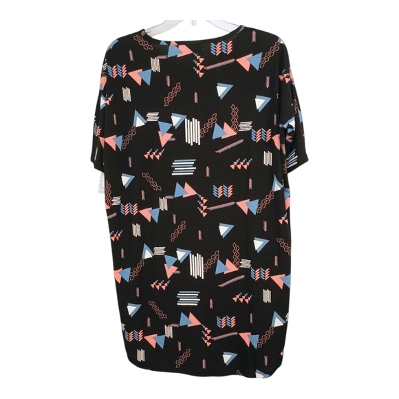 NWT LuLaroe Irma Tunic Black Coral Blue Geometric Design Oversized Size XS - Picture 2 of 6
